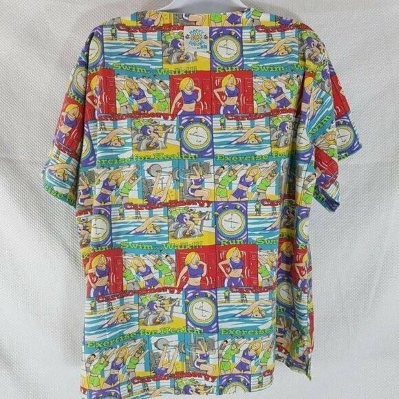 Scrub Uniform Top Exercise Cardio Run Swim Walk Health Energy M - Picture 3 of 4